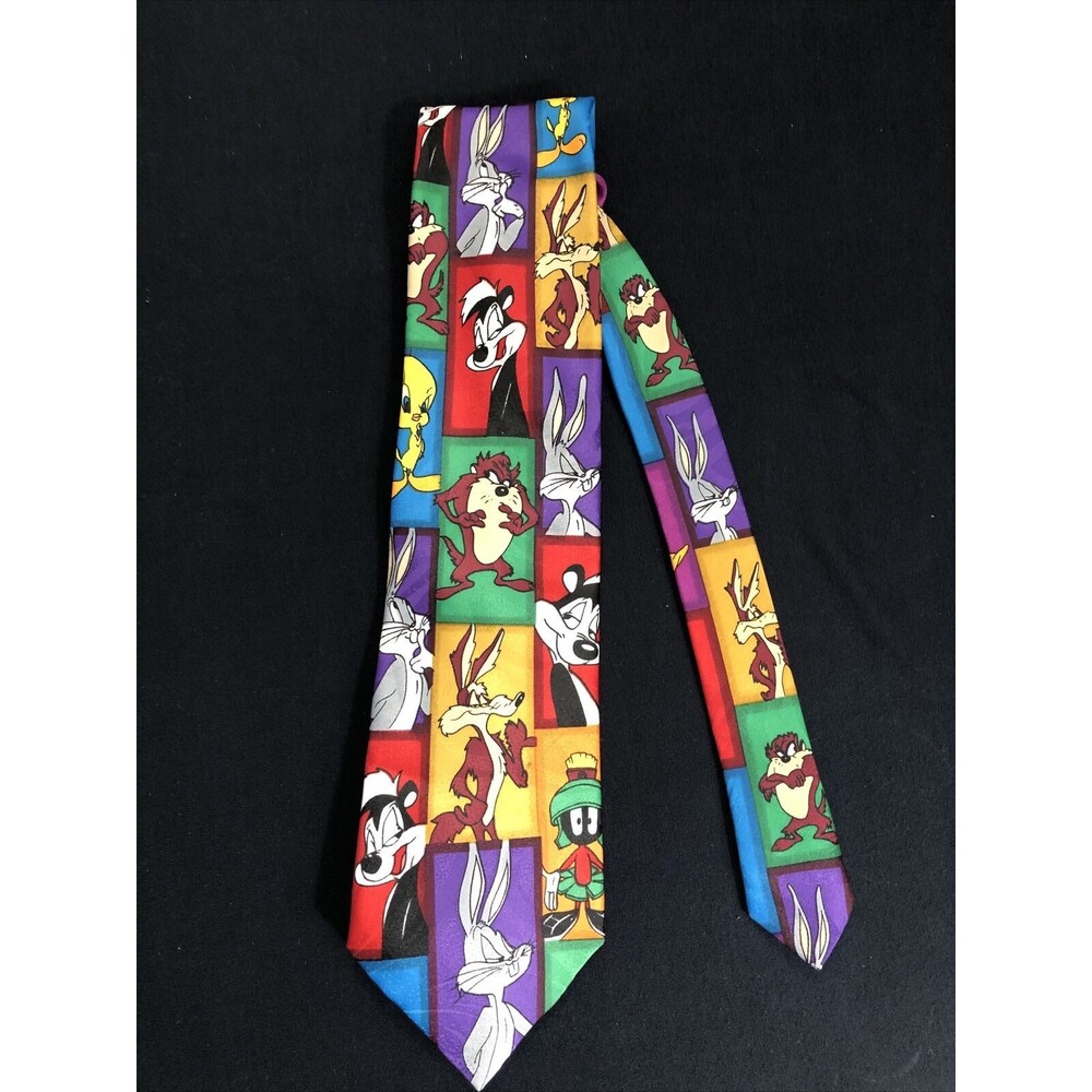 Vintage 90s Looney Tunes Warner Brothers Tie—Bugs Bunny, Tweety, Marvin,Taz